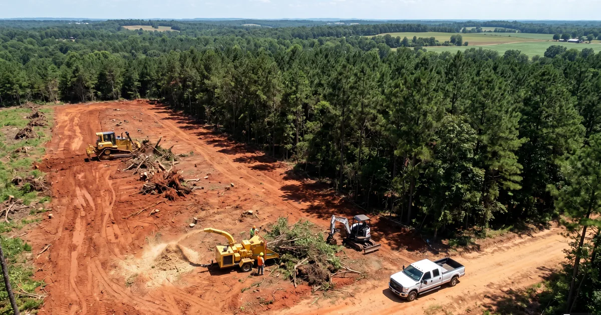 Land clearing operation on lot in Madison County Alabama